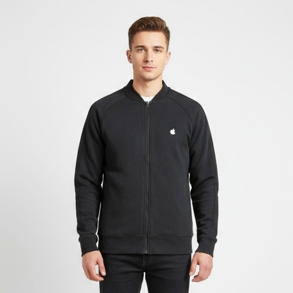 Apple Employee Tech Jacket Sz M Black Full Zip‎ Bomber Embroidered Cotton Blend
